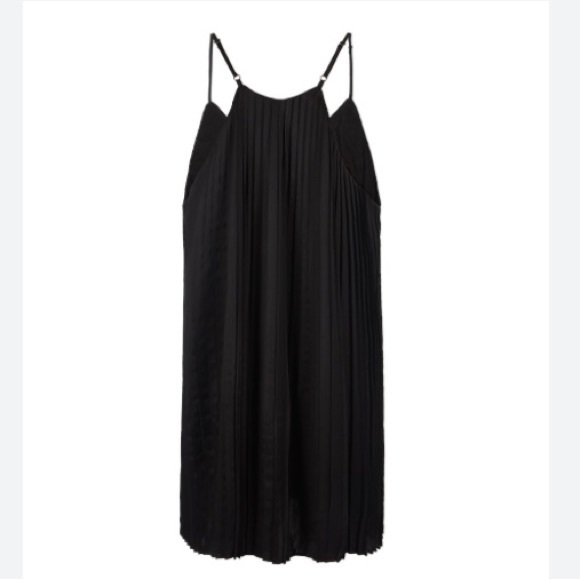 All Saints Black Pleat Spaghetti Strap Mini Dress B1/18 - Picture 3 of 13